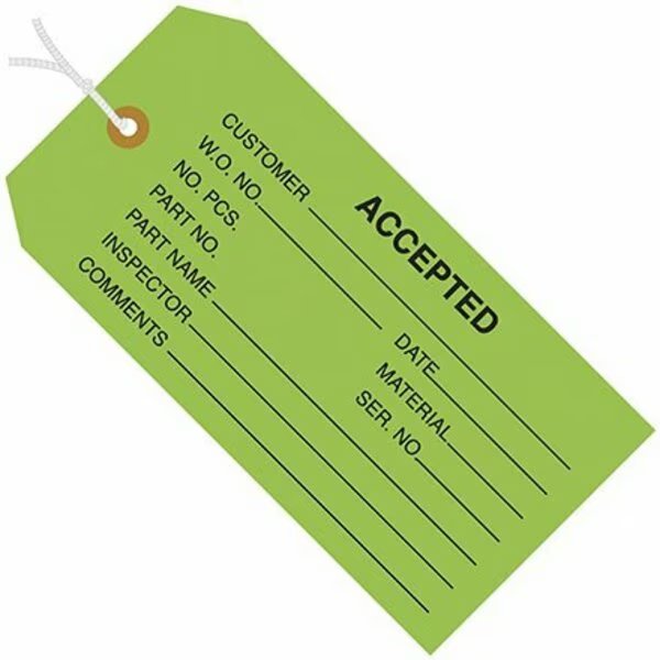 4 3/4 x 2-3/8'' - ''Accepted Green'' Inspection Tags - Pre-Strung, 1000PK, Bsc Preferred, Mfr#: S-2421GPS